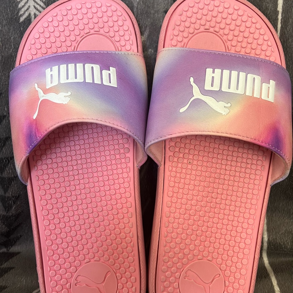 Puma Pink and Rainbow Slide Sandals